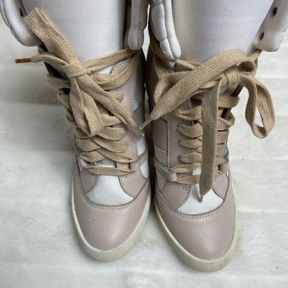 Chloe high top wedge sneakers in white suede and tan leather trim size E… - Picture 8 of 16